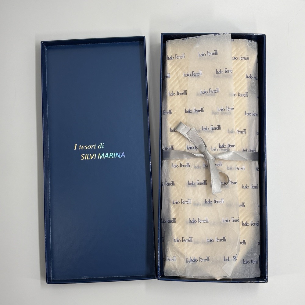 NWT Italo Ferretti Pleated Silk Tie Ivory Champagne Wedding Groom Formal Necktie